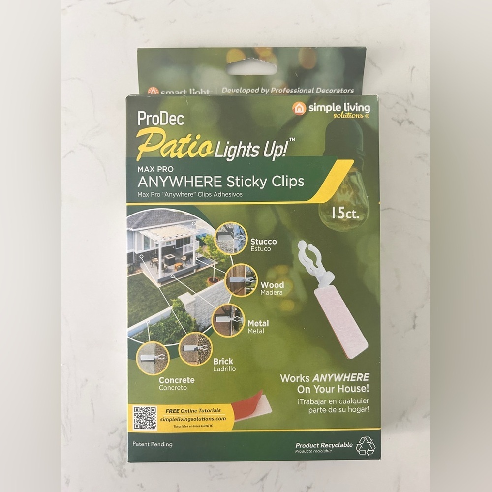 ProDec Patio Lights Up! MAX PRO ANYWHERE Sticky Clips – 15 ct - NIB